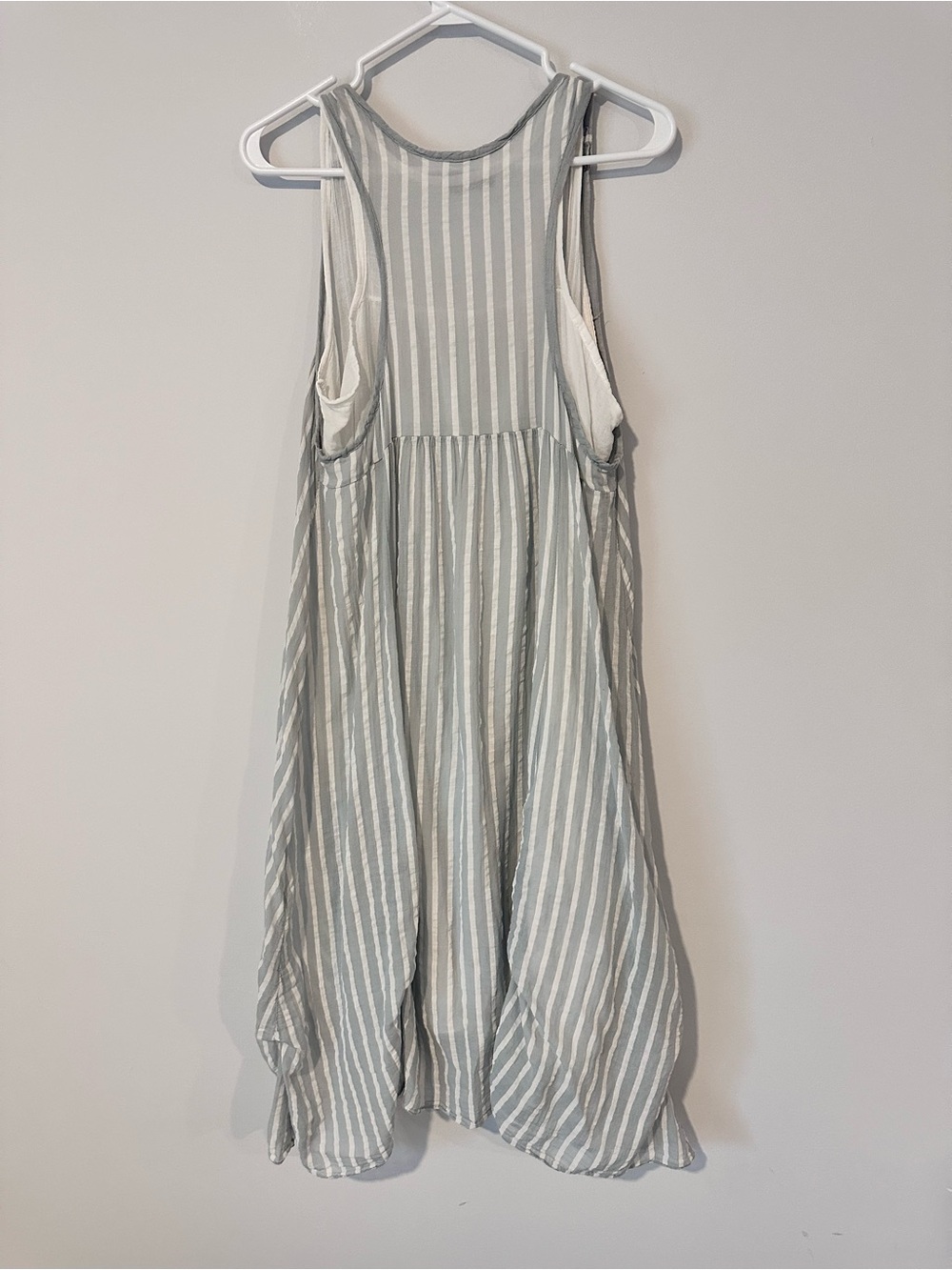 Made in Italy Striped Scoop Neck Midi Dress in Light blue/grey 100% Cotton - Picture 5 of 9